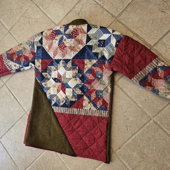 Upcycled Vtg Quilt & Army Wool Blanket Coat M-L Handmade Dont Throw It Out - Picture 4 of 7